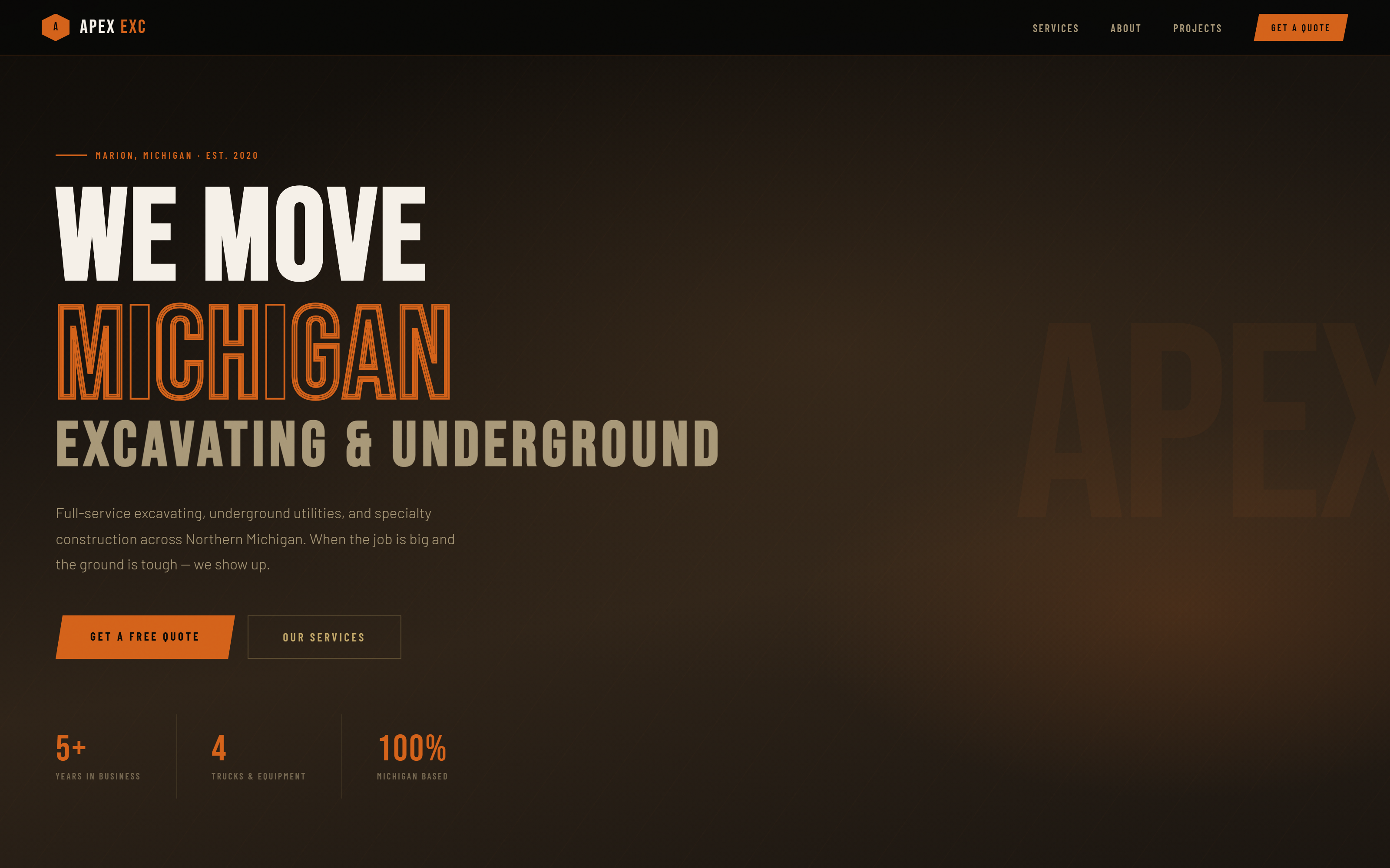 Screenshot of the Apex Excavating & Underground website