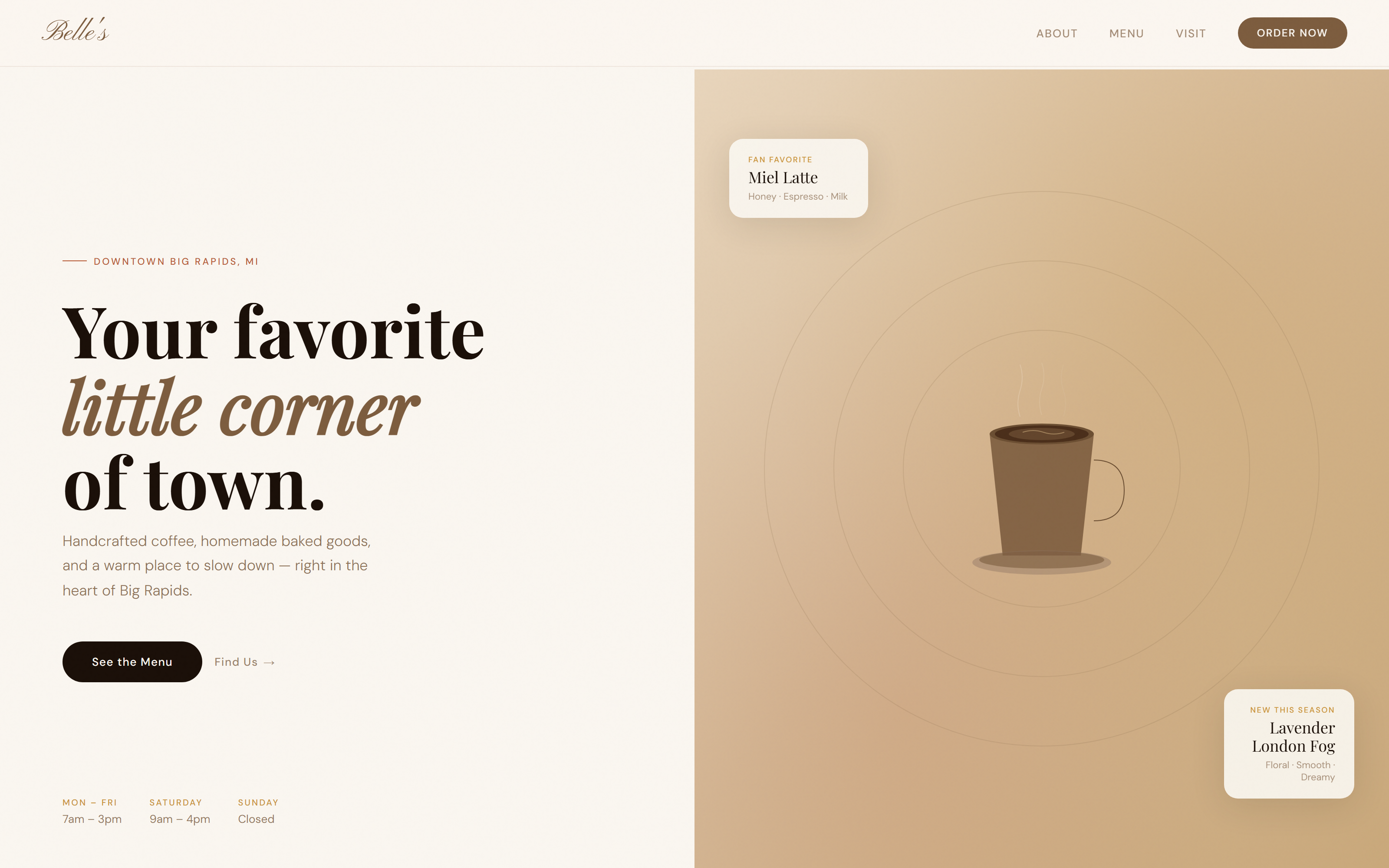 Screenshot of the Belle's Coffeehouse website